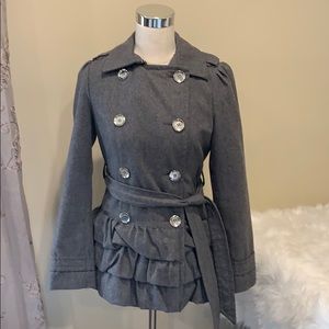 Express wool blend ruffle belted Pea Coat jacket
